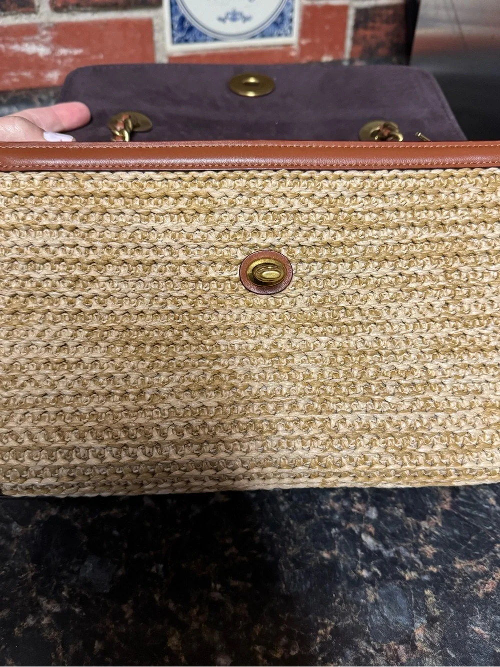 Coach Parker 18 69624 Tea Rose Straw Leather Chain Shoulder Bag Crossbody Rare